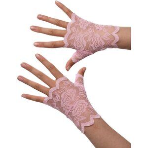 Women's Fingerless Pink Short Lace Gloves Party Wedding Costume Accessories